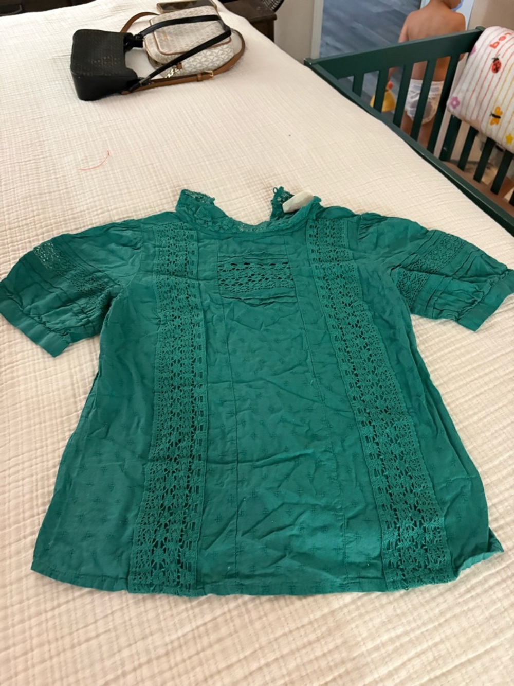 Universal Thread Green Crochet Lace Top